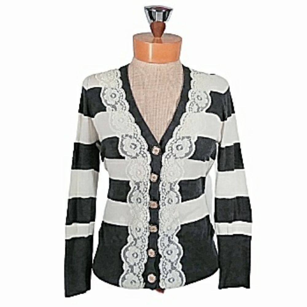 Catwalk to Sidewalk charcoal white lace cardigan